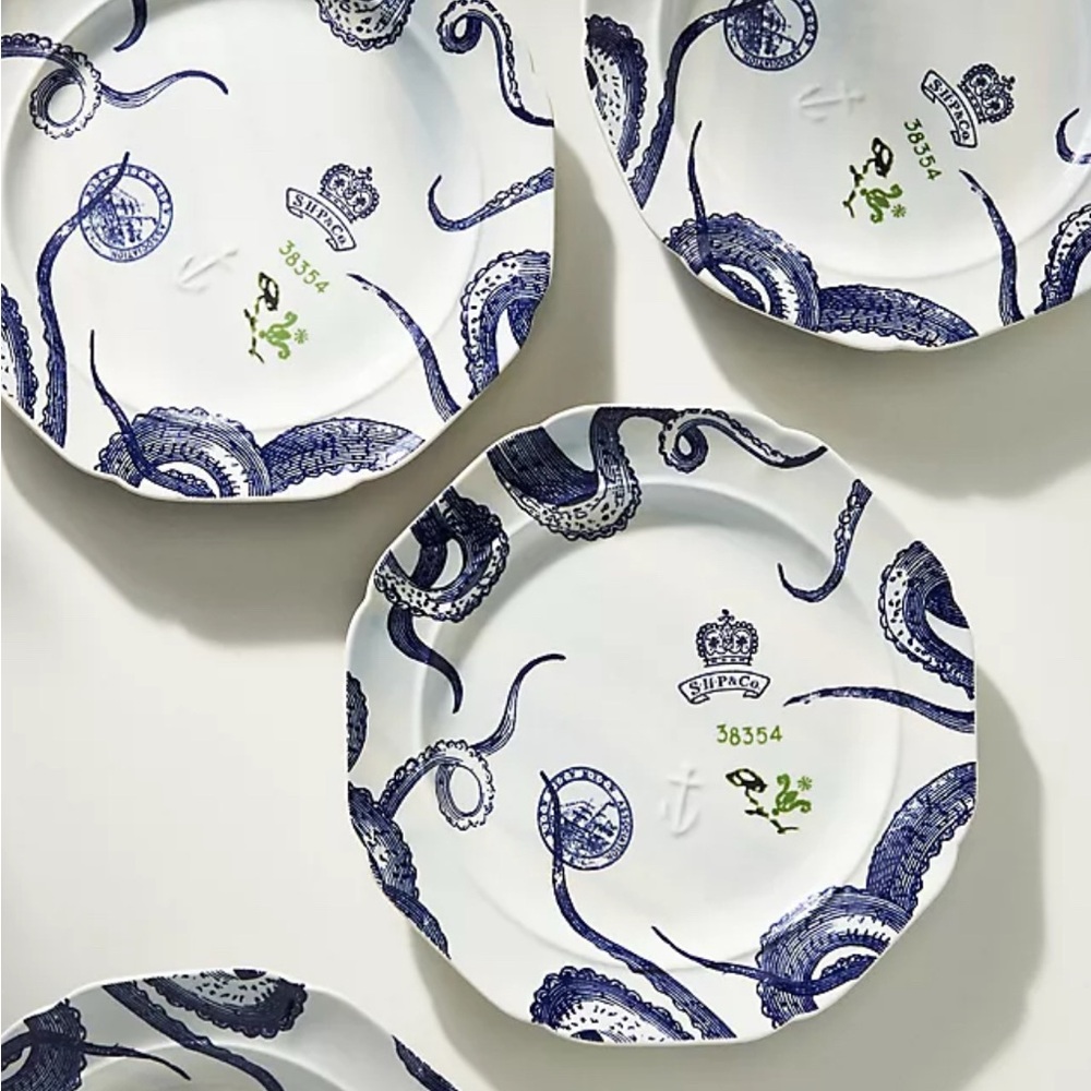 Anthropologie From the Deep Nautical Blue and White Dinner Plates